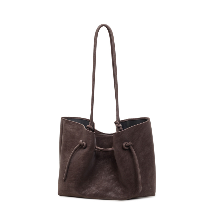 Suede Drawstring Shoulder Tote Bag For Women Large Capacity_voghion.com