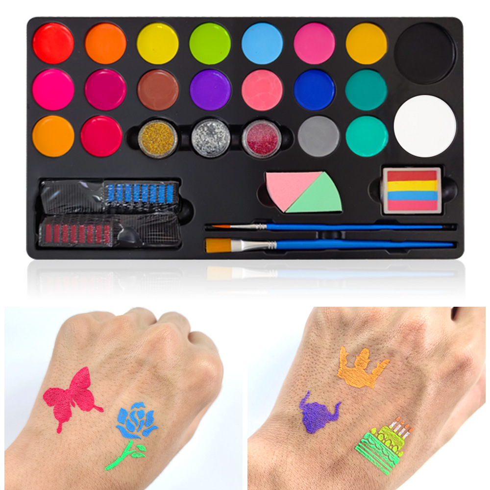 Pintura corporal de pigmento de venta caliente transfronteriza, paleta de 20 colores fácil de lavar, juego de pintura facial lavable a base de agua para maquillaje de festivales