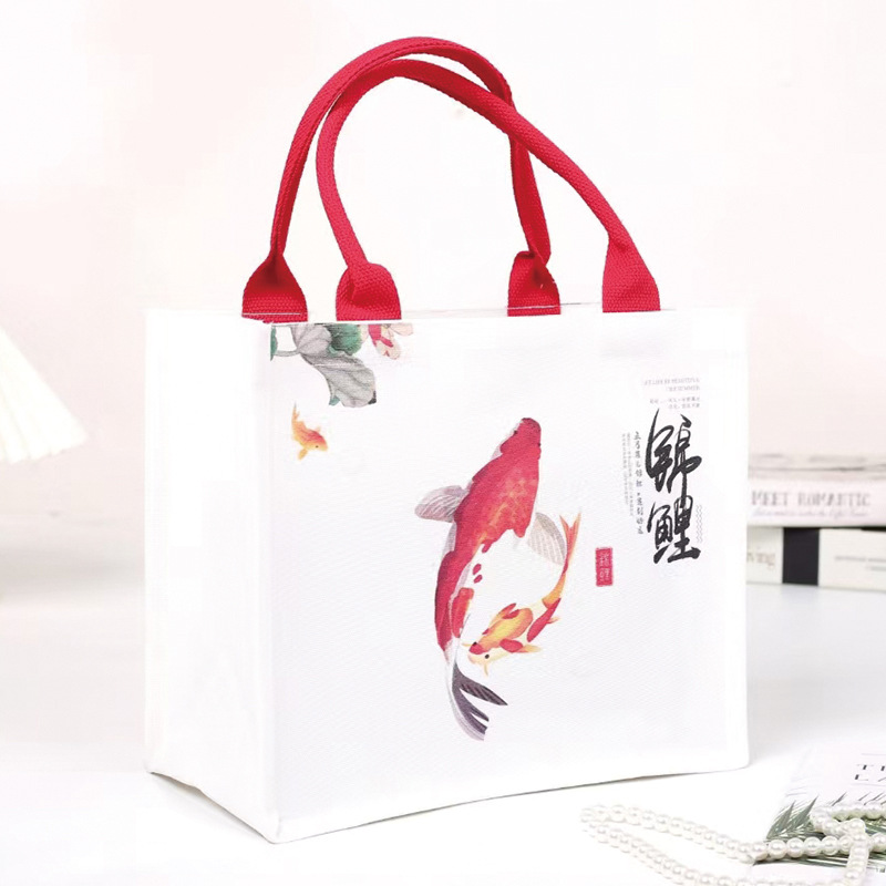 锦鲤上岸帆布包托特包加厚手提包好运锦鲤手提帆布包现 货厂家