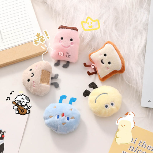 Cartoon Plush Pin Cute Bread Doll Japanese Style Bag Hook Accessory DIY Children's Costume Decorative Accessory Wholesale