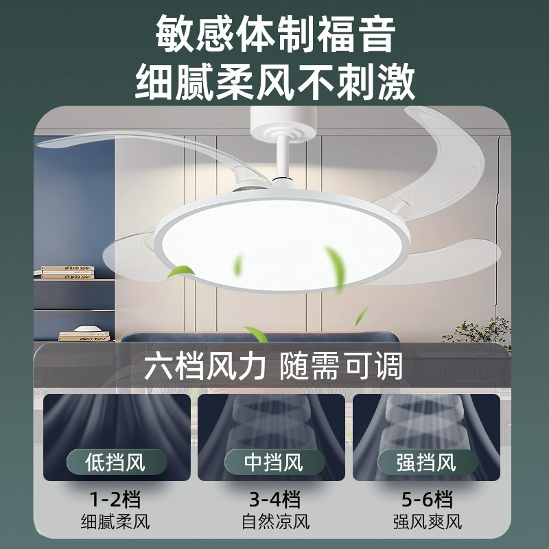 2025 新しいファンライト寝室とレストラン一体型シーリングファンライト目に見えないサイレント中山照明器具リビングルームファンライト|undefined