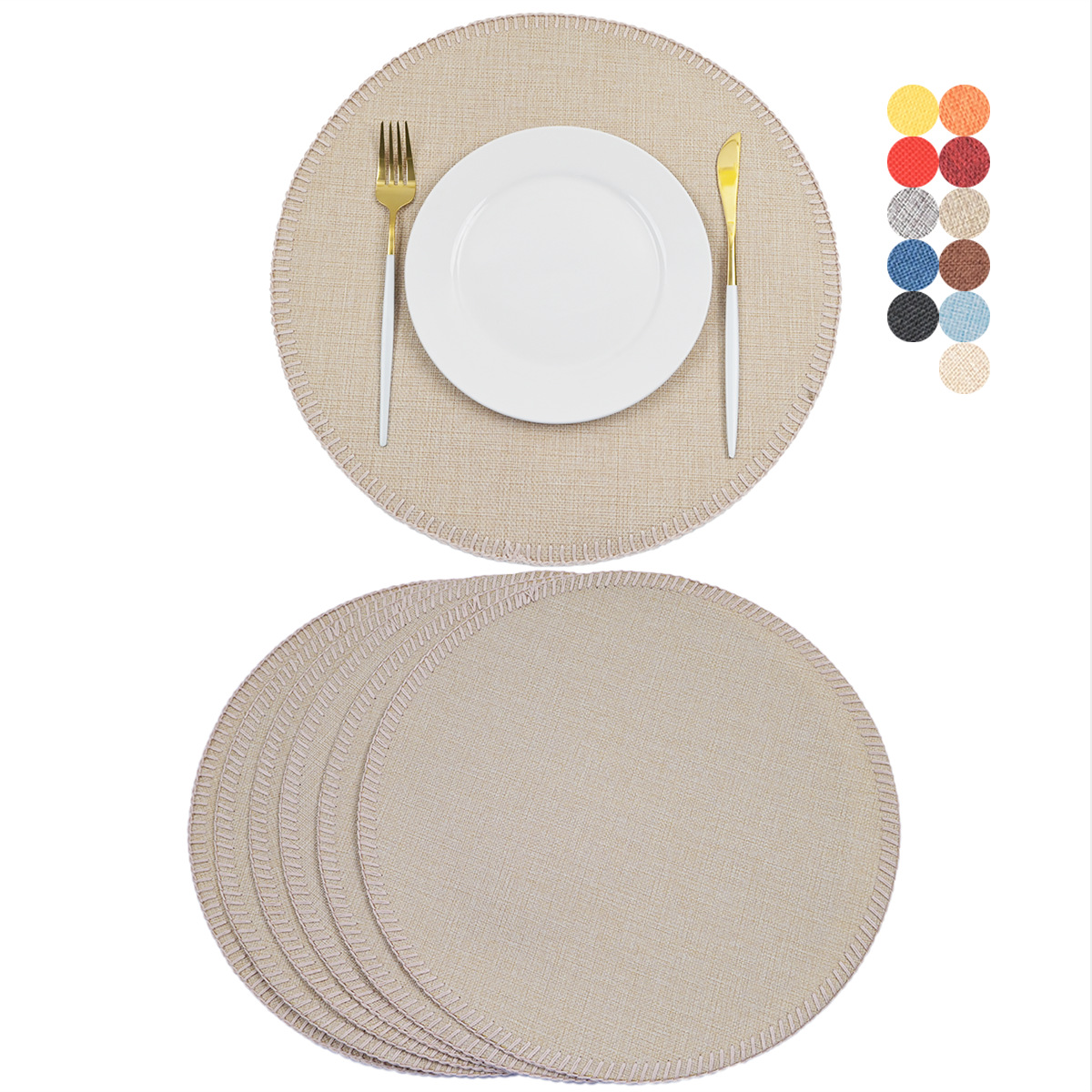 Nuevo cojín de lino redondo de poliéster de color sólido cojín de tela de doble capa lavable anti-deslizante aislamiento de tazas cojín de mesa