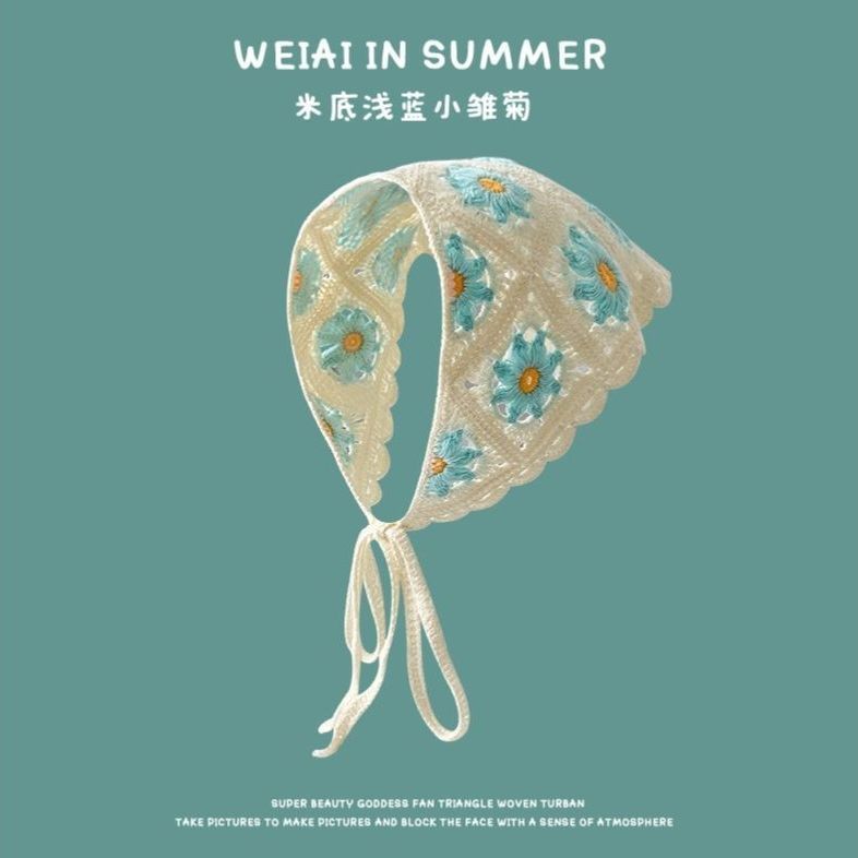 [Liquidación de precio de fábrica] Versión coreana de la bufanda triangular hueca de crochet de punto femenino dulce y lindo sombrero de pañuelo de flores de estilo femenino