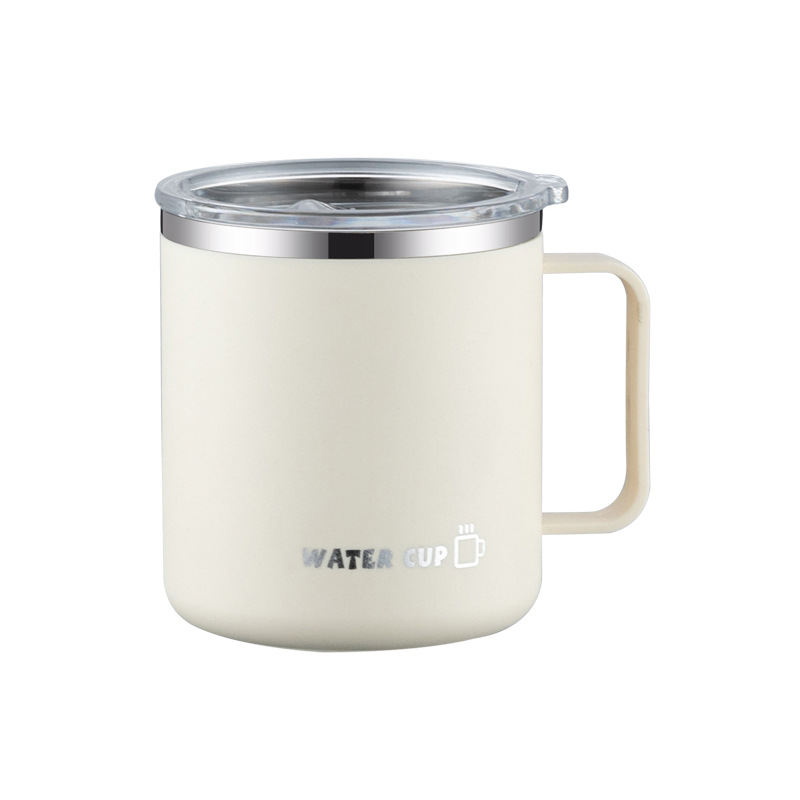 304 스테인리스 이중 머그컵 400ml 뚜껑 손잡이 사무실 커피잔