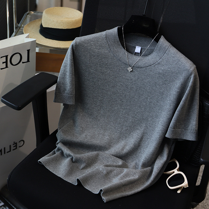 High-Quality Nordic Minimalist Style Mixed Cotton Knit Short-Sleeve T-Shirt for Women 2024 Spring/Summer Top 693A Trendy High-Quality Nordic Minimalist Style Mixed Cotton Knit Short-Sleeve T-Shirt for Women 2024 Spring/Summer Top 693A Trendy