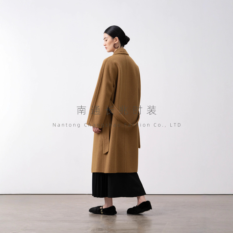 3W+M Brand 801 Lightweight Pure Camel Wool Autumn and Winter Handmade Double-Sided Long Coat Double-Breasted Jacket for Women 3W+M Brand 801 Lightweight Pure Camel Wool Autumn and Winter Handmade Double-Sided Long Coat Double-Breasted Jacket for Women