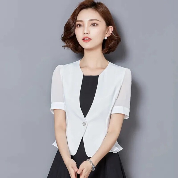 Summer thin short white professional classic suit jacket
