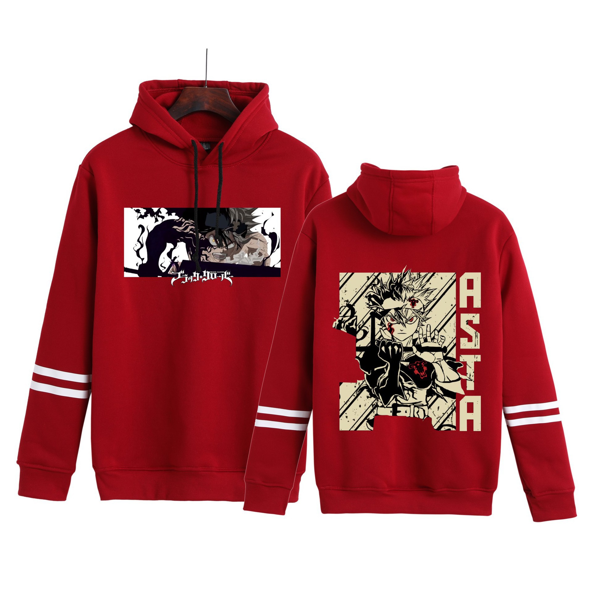 Amazon hombres y mujeres anime trébol negro Black Clover estampado con capucha pareja suéter de barras paralelas