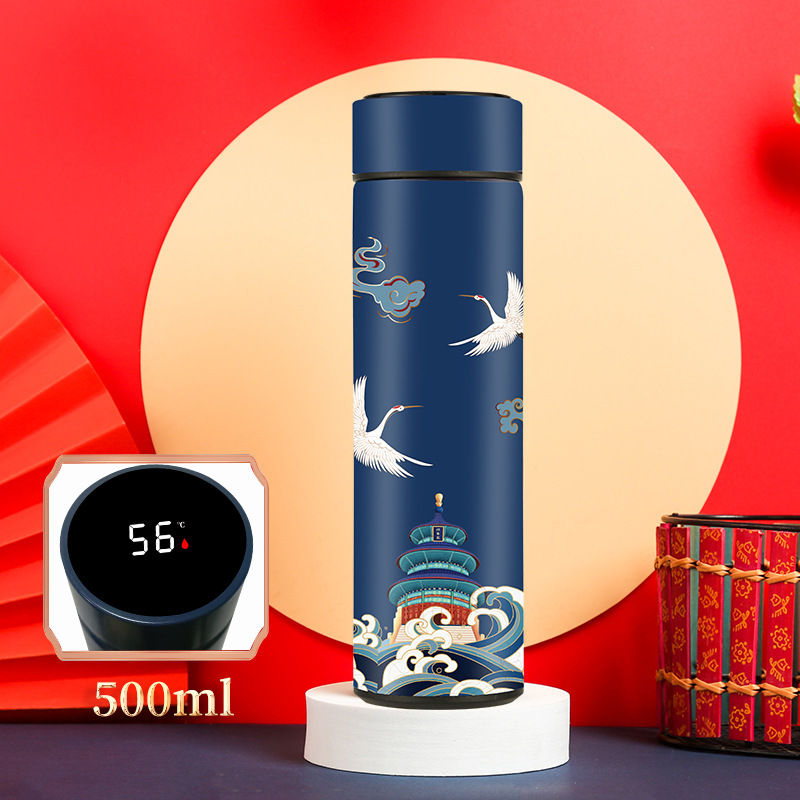 Estilo chino retro taza de vacío ins estilo nacional moda masculina y femenina estudiantes de acero inoxidable taza artística impresión creativa taza de agua