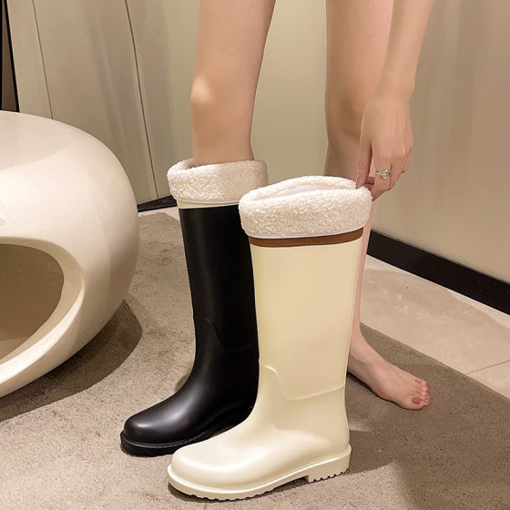 Export new high rain boots women's fashion rain boots outdoor waterproof shoes rubber shoes fleece-lined warm working waterproof boots