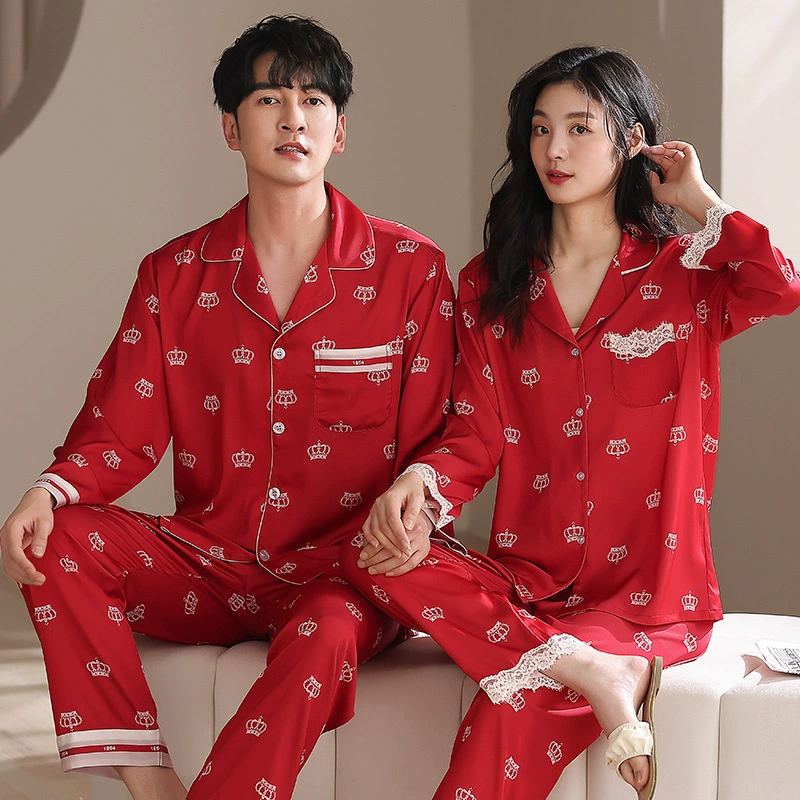 Summer silk thin pijama for beloved, trousers for men and women, red coloring book, festive birthday charm, set, with short sleeve