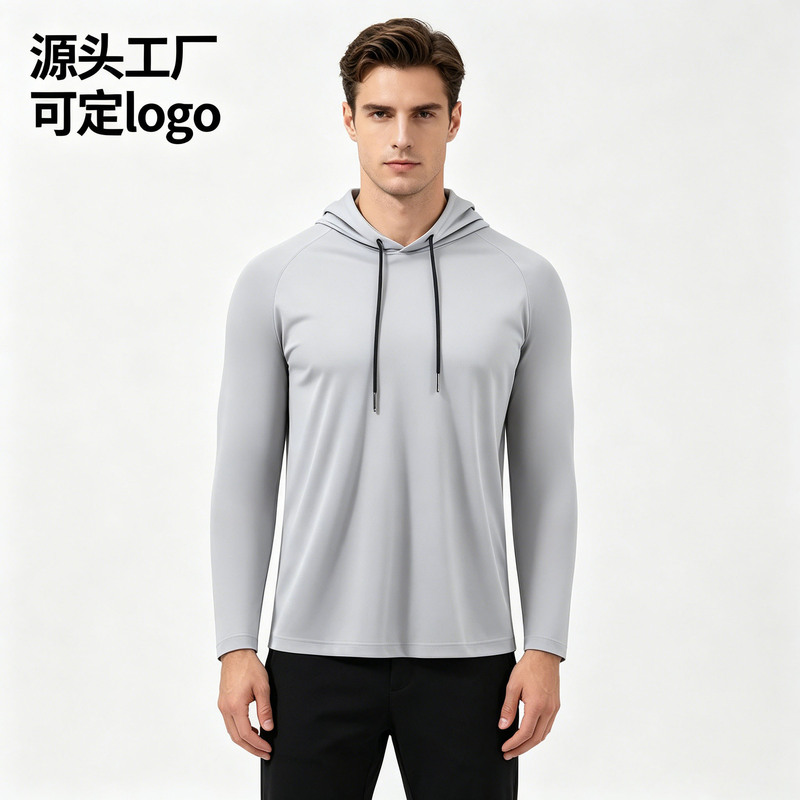 Cross-Border Sports Fitness Long-Sleeved Men's Loose Large Size Sweat-Absorbent Breathable Hoodie Running Training Quick-Drying Fitness Sweatshirt