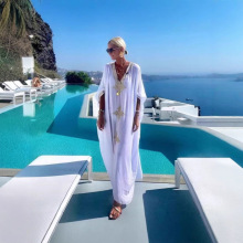 欧美人棉绣花沙滩长裙宽松长袍海边度假海湾长袍防晒开叉