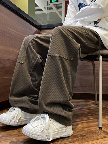 Men's Corduroy Casual Long Pants Spring and Autumn Trendy Boys Sports Winter Lined Warm Straight Leg Sweatpants