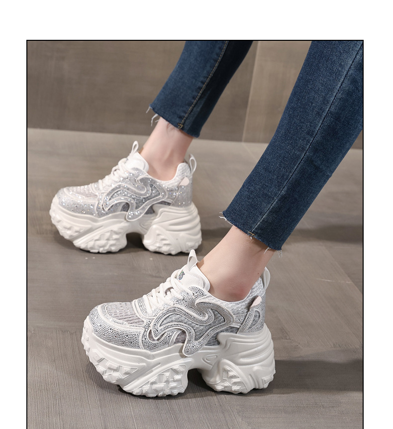 Giày sneaker nữ chunky đế dày lưới thoáng, phối đá rhinestone sáng — màu trắng chi tiết 12