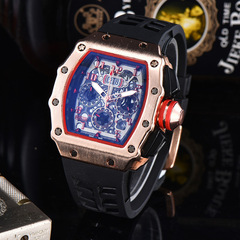 廠家供應 六針多功能鏤空酒桶形時尚商務男士手錶