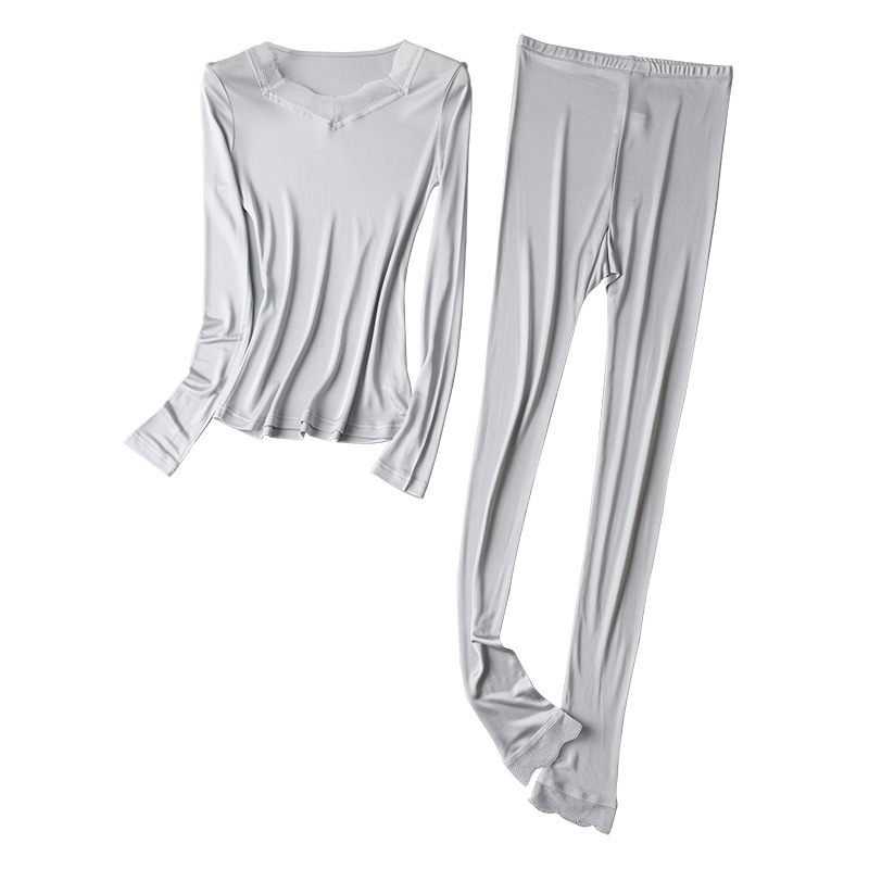 Autumn and Winter high-end thin silk long-sleeved underwear women's lace long-sleeved bottoming shirt mulberry silk warm underwear cover
