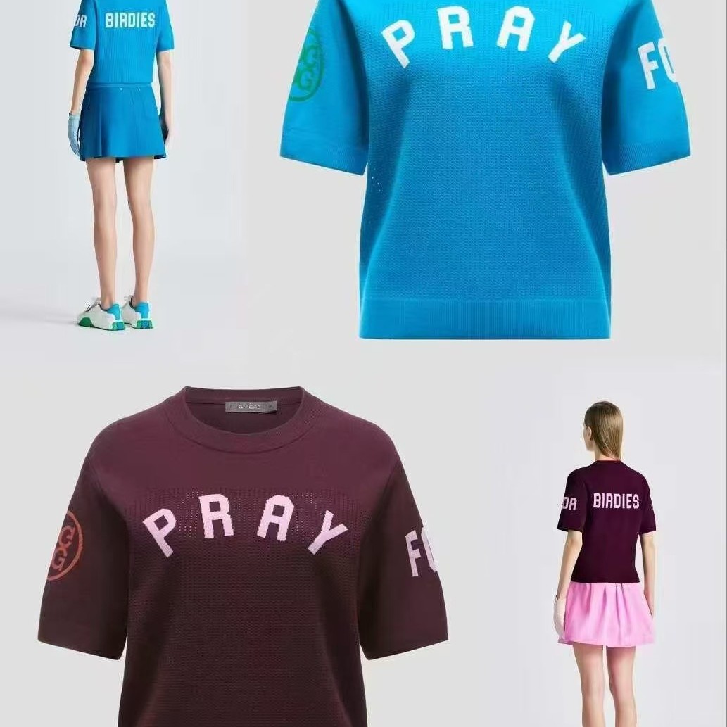 Korean Original Golf Women's Fashion Letter Knitwear Slim Slim Short-Sleeved T-Shirt Outdoor Sports Top