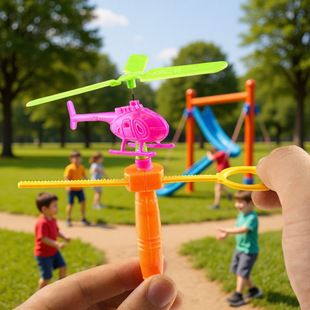 Novelty Mini Assembly Handle-Controlled Pull-String Airplane, Pull-String Powered Helicopter That Can Fly in the Sky
