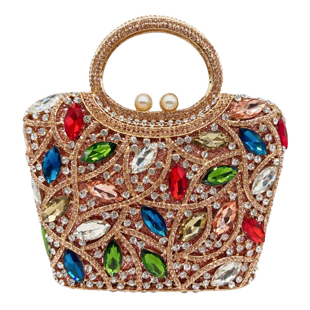 Fuente transfronteriza, bolsas de banquete de diamantes, bolsas de mano de diamantes, bolsas de cristal llenas de diamantes, bolsas de mujer, bolsas de embrague, oro