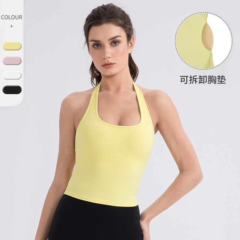Women's Neck Yoga Vest Naked Sports Running Vest with Chest Pad Beautiful Back Sexy Sports Top 52167 Women's Neck Yoga Vest Naked Sports Running Vest with Chest Pad Beautiful Back Sexy Sports Top 52167