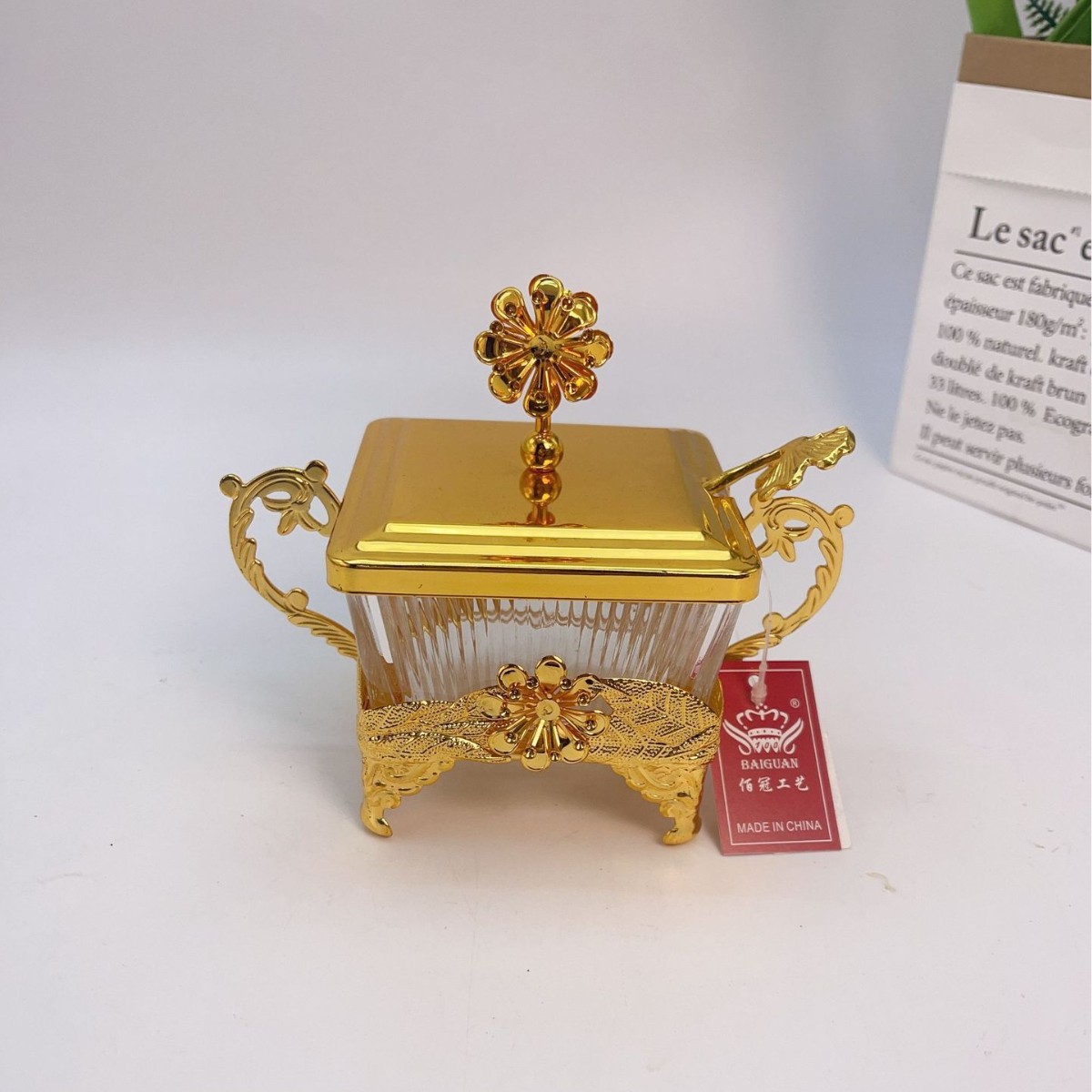 Middle Eastern Gold Light Luxury Decorative Sugar Bowl for Home Use, Sugar Jar Box, Arabic Decoration, Hotel Source Factory, Small Batch