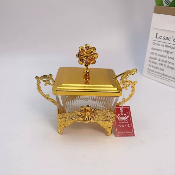 Middle Eastern Gold Light Luxury Decorative Sugar Bowl for Home Use, Sugar Jar Box, Arabic Decoration, Hotel Source Factory, Small Batch
