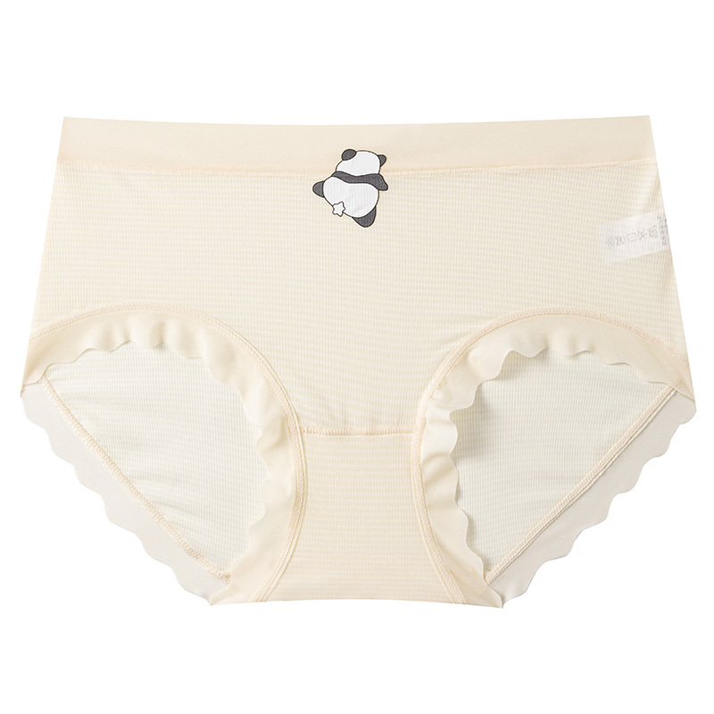 Seda de hielo panda ~ Ropa interior sin costuras de seda de hielo fina, cintura media para mujer, bolsa de niña de secado rápido, cadera, pantalón de máscara de entrepierna de algodón antibacteriano 7A image 6