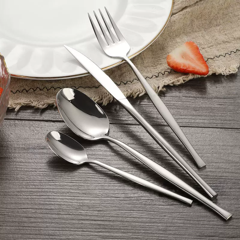s型不锈钢餐具创意手柄西餐具酒店餐厅刀叉勺四件套跨境批发