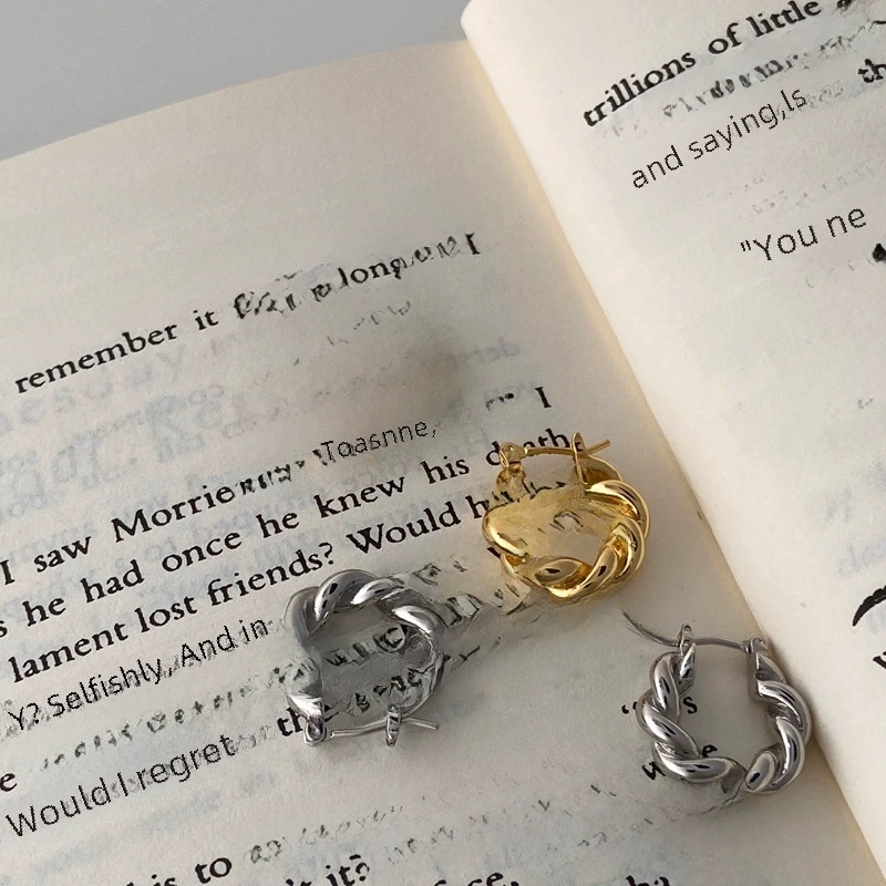  Sophisticated metal demi-season earrings with pigtail, Korean style, high-quality style