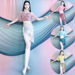Belly Dance Clothing 2025 Spring and Summer Off-Shoulder Tops Mermaid Sequin Practice Clothes Performance Clothes Suits Kidsren's Class Uniforms