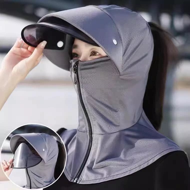 Ice Silk Sun Hat, Sun Protection Hat for Women, Summer Face Mask Integrated Uv Protection Mask Hat, Cycling Sun Hat