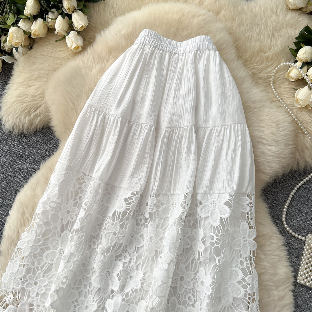 Damen A-linien Midirock Mit Spitzen-einsätzen Und Blumenmuster_voghion.com