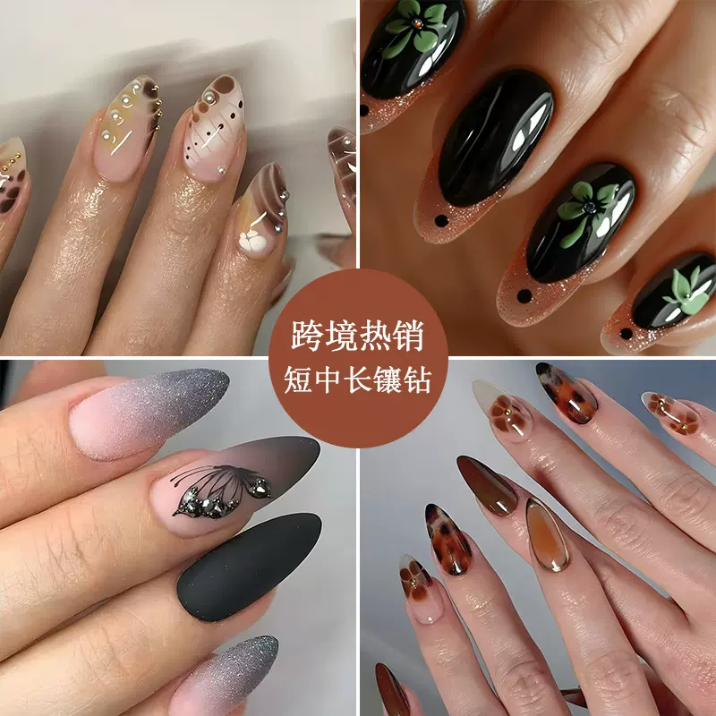 甜酷镶钻指甲贴片可拆卸外贸假指甲成品跨境穿戴甲甲片现货批发
