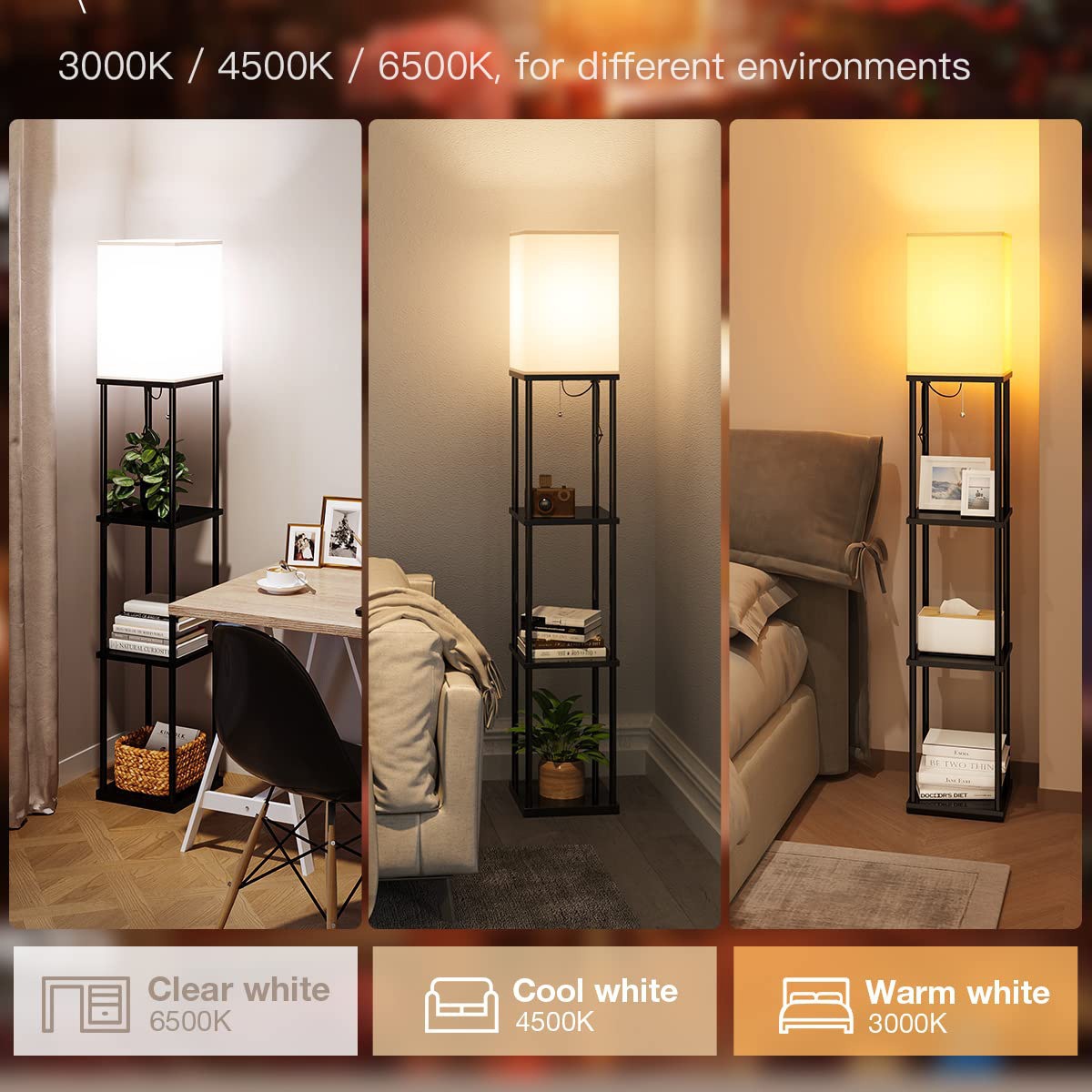 Lámpara de pie LED con base de madera estilo retro europeo