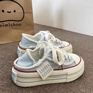 Women's Shoes That Can Step on the Heel, Two-Wear Thick-Soled Versatile Slip-Ons, 2025 New Niche Design, Heightening Casual Canvas Shoes