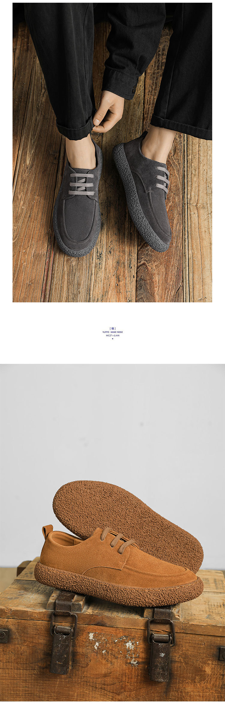 Spring new leather suede cowhide low-top lace-up outdoor wear-resistant retro casual shoes_vogvips.com