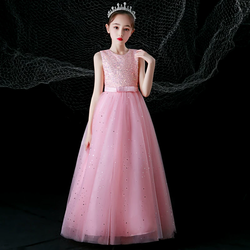 Платье принцессы для детей среднего и большого возраста, Новое Детское свадебное платье, платье для выступлений на фортепиано для девочек-цветочниц, пушистое Марлевое Платье