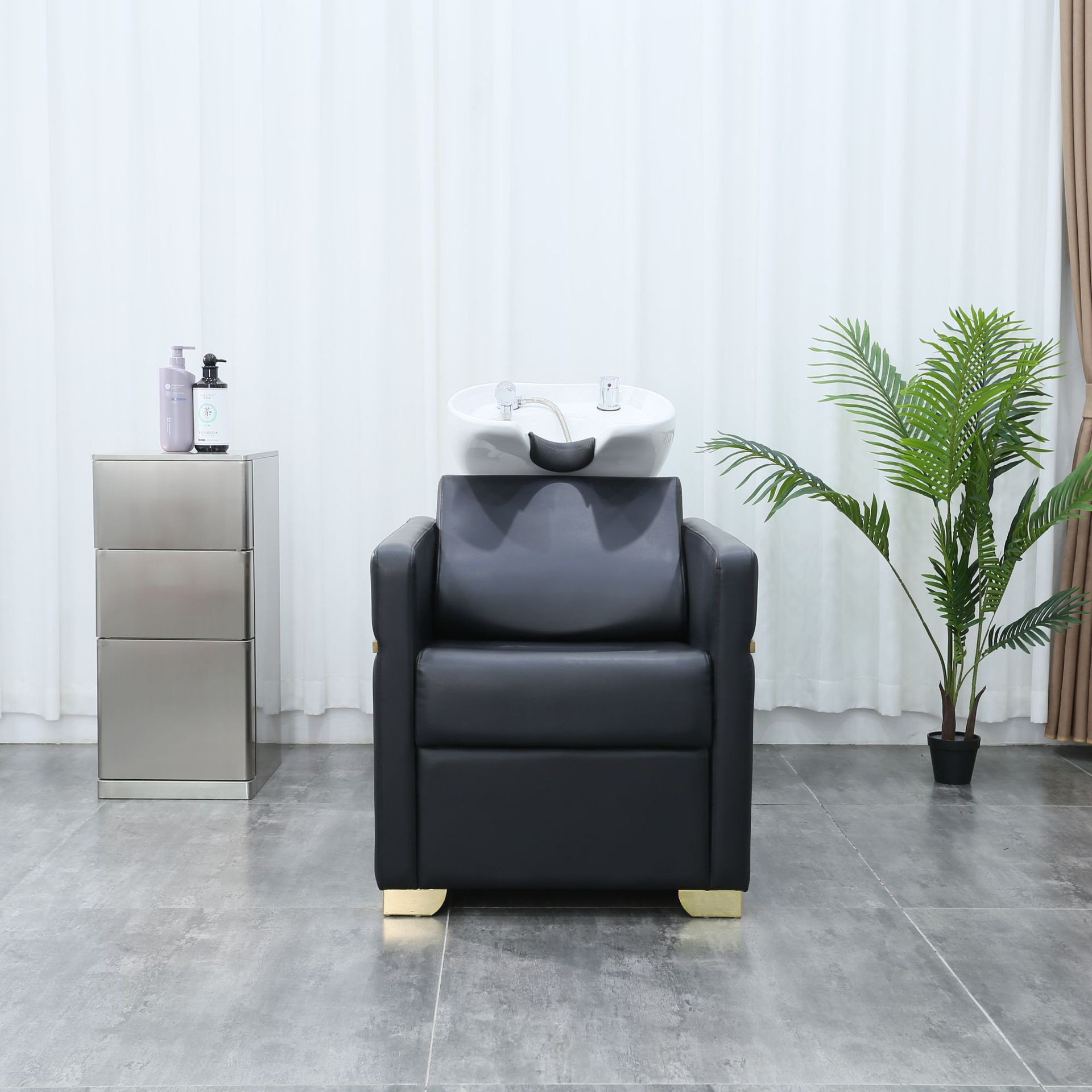 Salón de belleza de peluquería de moda lugar medio tumbado silla de lavado de pelo cama de lavado de pelo Corte de pelo máquina de lavado de agua multifuncional fábrica venta directa