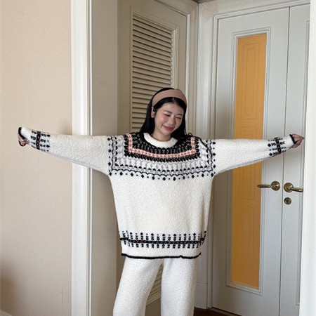 Cotton Xiaoxian's New Ethnic Style Soft Pajamas for Women in Autumn and Winter Warm and Thickeneded Half-Velvet Home Clothes Two-Piece Set