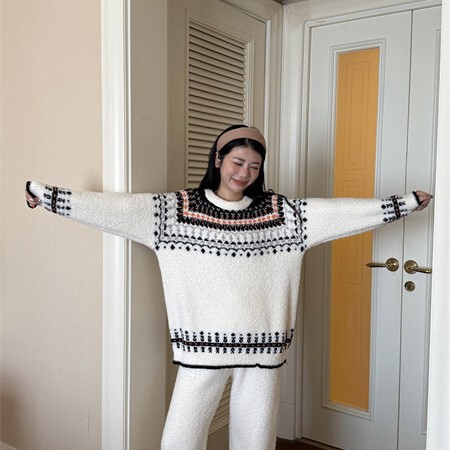 Cotton Xiaoxian's New Ethnic Style Soft Pajamas for Women in Autumn and Winter Warm and Thickeneded Half-Velvet Home Clothes Two-Piece Set Cotton Xiaoxian's New Ethnic Style Soft Pajamas for Women in Autumn and Winter Warm and Thickeneded Half-Velvet Home Clothes Two-Piece Set