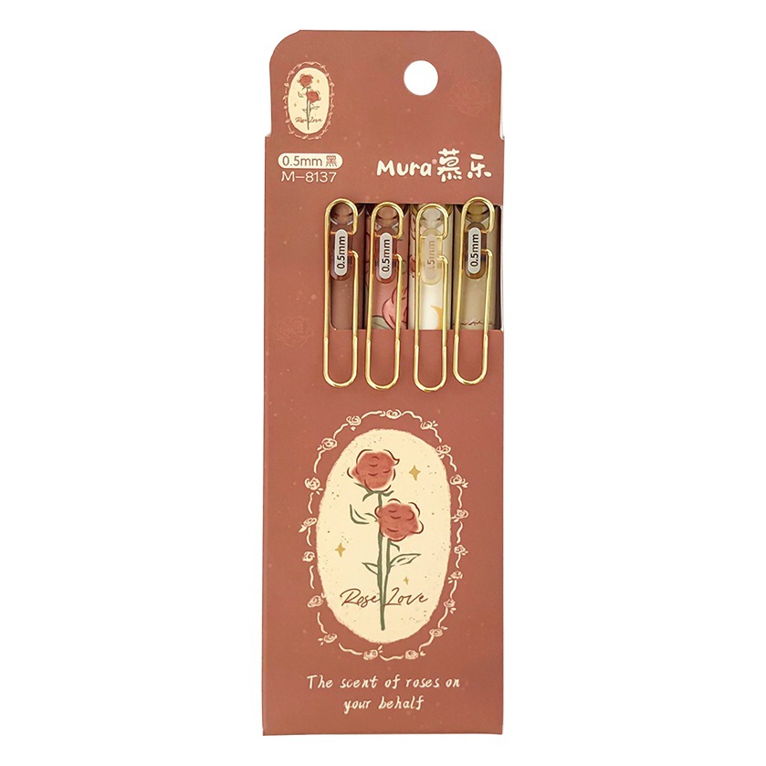 M-8137 Rosa mula y pluma de gel de prensa de poema estilo retro ins ST de secado rápido de alto aspecto cepillo pregunta pluma negro