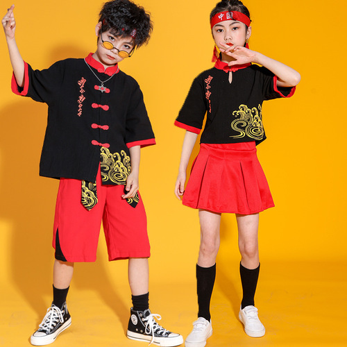 Boy girls jazz dance costumes Chinese style hiphop rapper gogo dancers outfits for baby toddlers kids cheerleading performing outfits