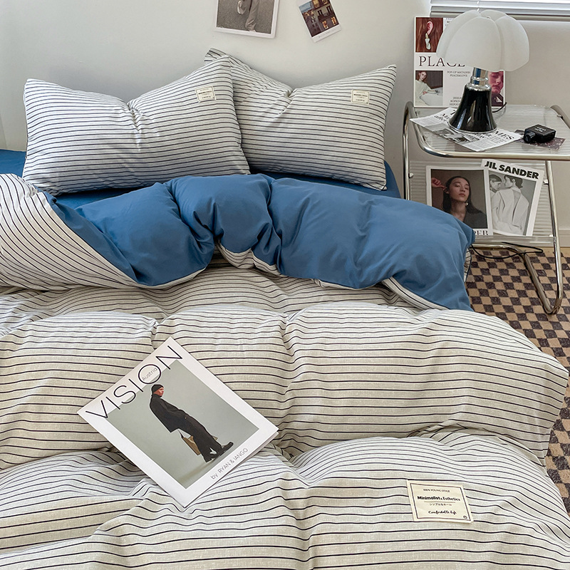 日本式水洗い綿純色四点セットシンプル無印風学生寮純綿三点セット純綿シーツ