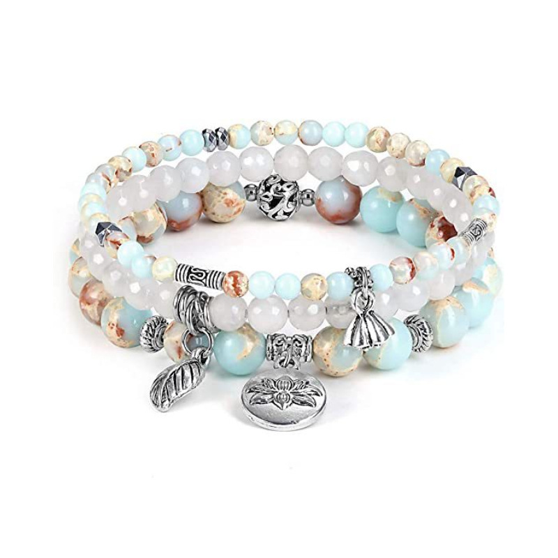 Ladies Bracelet Amethyst suit Rose Stone Rose Stone White Chalcedony Lotus Pendant Emperor Stone Multi-Layer Bracelet