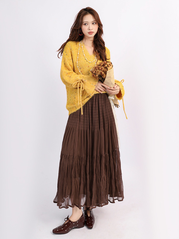 菲媛时尚简约百搭纯色网纱裙女 早秋新款高腰松紧大摆仙女裙|undefined