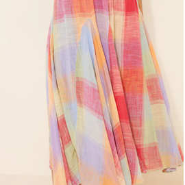 跨境新款亚马逊外贸Midi Skirt Elastic Waist 森系穿搭褶皱中长