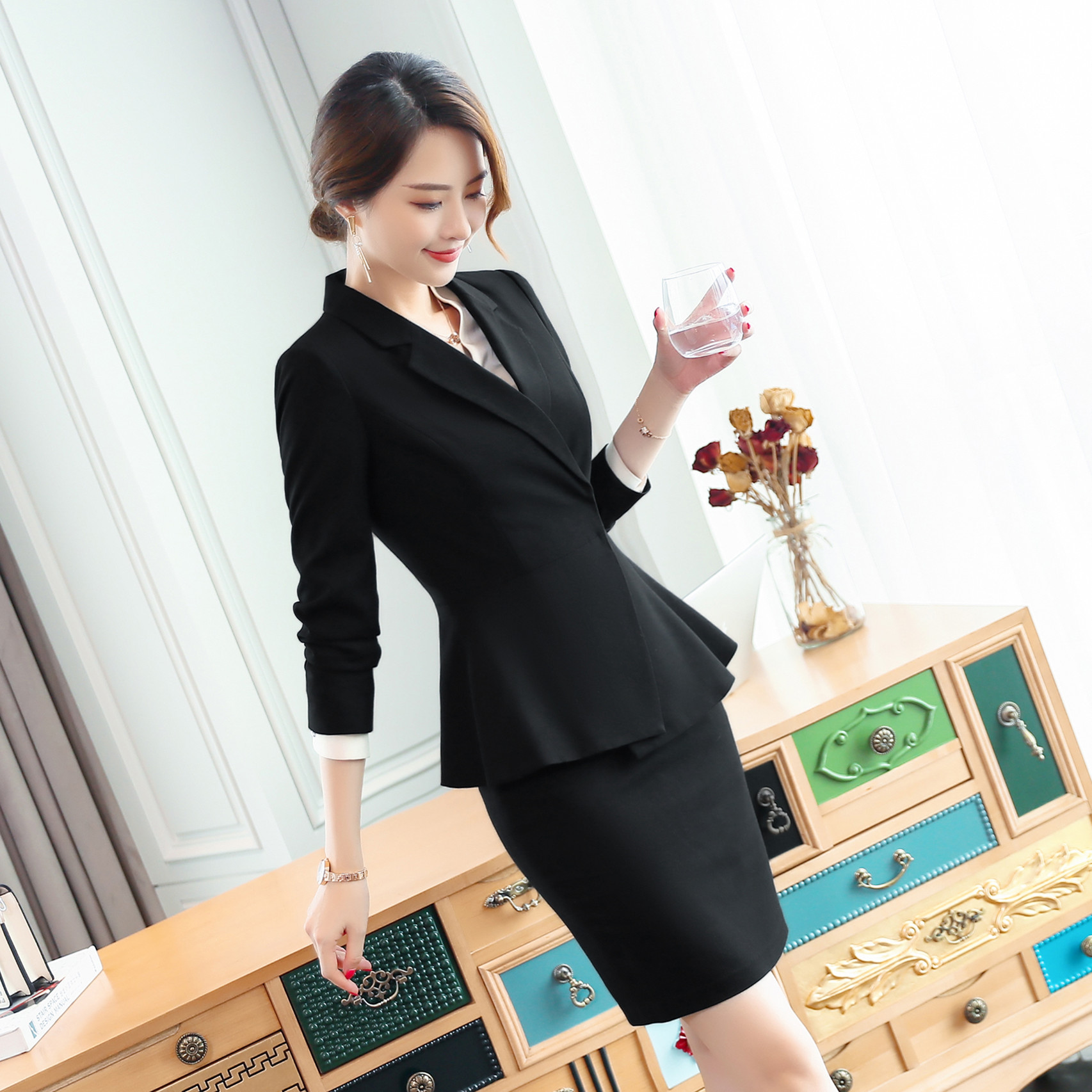 2021春天新款韩版小西装女休闲西服时尚九分裤套装OL商务面试正装