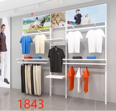 Tienda de ropa estante de exhibición colgante estante de piso estante de exhibición de pared de pared de bloqueo estante de ropa de hombre pared accesorios de exhibición