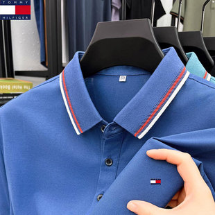American genuine goods Tommy Short-sleeved T-shirt Men's Summer Cotton Lapel Casual Loose Top All-match Base Shirt Trendy